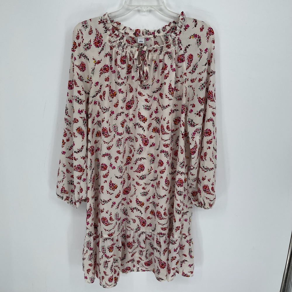 Old Navy Women's White Floral Ruffle Hem Long Sleeve Peasant Shift Dress Size‎ L